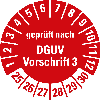 Prüfplakette geprüft nach DGUV 3,25-30,rot,f.Kunststoffoberfl.,Ø 20mm,10/Bogen