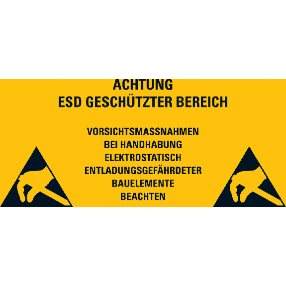 Hinweisschild ACHTUNG ESD Geschützter Bereich..., Kunststoff, 300x600mm-Beschreibung lesen