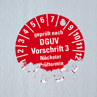 Prüfplakette DGUV Vorschrift 3,NP,26-31,rot/weiß,Dokumentenfolie,Ø 20mm,10/Bogen-Beschreibung lesen