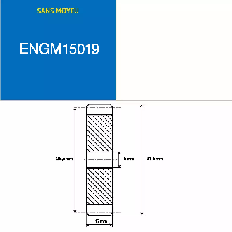 ENGM15019 - 19 dientes - Módulo: 1,5 - Diámetro de paso: 28,5mm - Diámetro exterior: 31,5mm - Ancho de diente: 17mm-Leer más