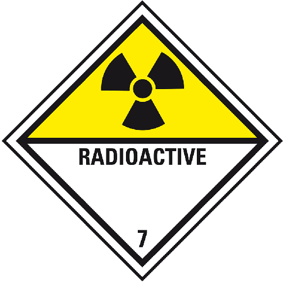 Verpackungskennzeichen Klasse 7D Radioactive, Folie, seewasserbeständig, 100x100mm, IMDG-Code, GGVSEB, ADR, IATA-Beschreibung lesen