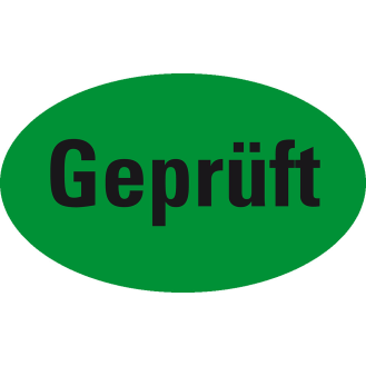 Organisationsetikett Geprüft, oval, grün, Haftpapier, ablösbar, 90x53mm, 500/Rolle-Beschreibung lesen