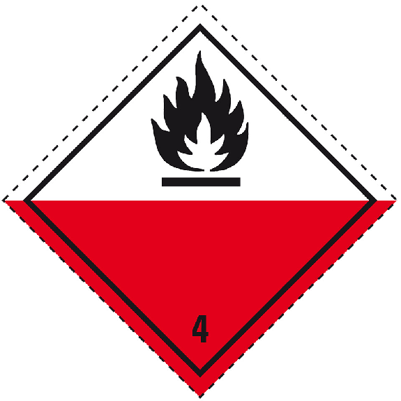Verpackungskennzeichen Kl.4.2 Selbstentzünd, Folie, seewasserbeständig, 50x50mm, 500/Rolle, IMDG-Code, GGVSEB, ADR-Beschreibung lesen