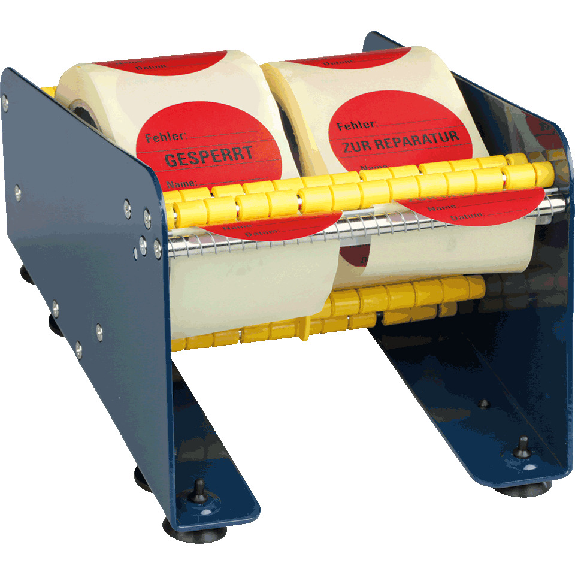 Tisch-Etikettenspender mit 3 Rollenteilern, blau, Stahl, Nutzbreite 212mm Tisch-Etikettenspender mit 3 Rollenteilern, blau, Stahl, Nutzbreite 212mm-Beschreibung lesen