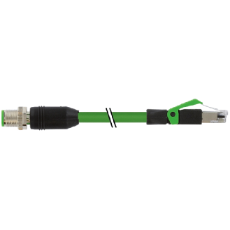 M12 Mâle Droit/RJ45 Droit; PUR Blindé 1x4x0,34 Vert 10m Ethernet - 7000-44711-7931000-Lire la description