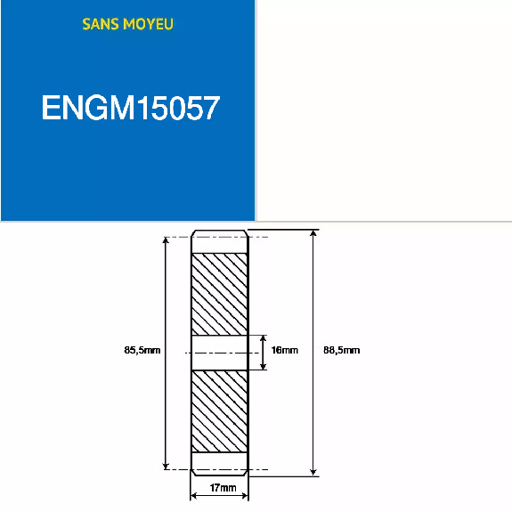 ENGM15057  57 Zähne  Modul: 1,5  Teilungsdurchmesser: 85,5 mm  Außendurchmesser: 88,5 mm  Zahnbreite: 17 mm-Beschreibung lesen