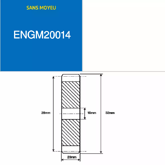 ENGM20014  14 Zähne  Modul: 2  Teilungsdurchmesser: 28 mm  Außendurchmesser: 32 mm  Zahnbreite: 20 mm-Beschreibung lesen