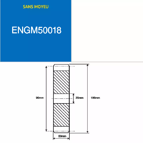 ENGM50018  18 Zähne  Modul: 5  Teilungsdurchmesser: 90 mm  Außendurchmesser: 100 mm  Zahnbreite: 50 mm-Beschreibung lesen
