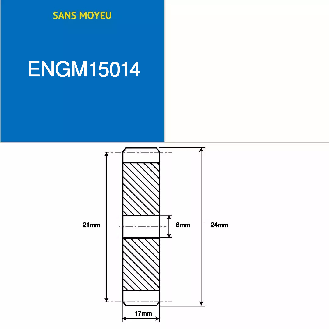 ENGM15014  14 Zähne  Modul: 1,5  Teilkreisdurchmesser: 21 mm  Außendurchmesser: 24 mm  Zahnbreite: 17 mm-Beschreibung lesen