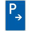 Parkplatzschild mit Pfeil rechts, Aluminium, lackiert, 600x900mm