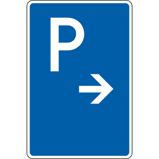 Parkplatzschild mit Pfeil rechts, Aluminium, lackiert, 600x900mm-Beschreibung lesen