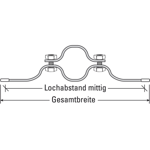 Rohrschelle R150, feuerverzinkter Stahl, für Ø 60mm, Lochabstand 500mm, 30x555mm-Beschreibung lesen