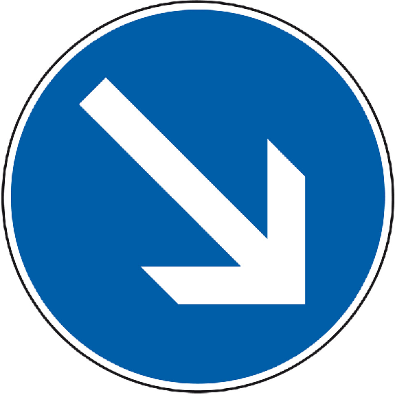Verkehrszeichen Fahrtrichtung rechts vorbei, Nr.222-20, Aluminium RA2, reflektierend, Ø 600mm Verkehrszeichen Fahrtrichtung rechts vorbei, Nr.222-20, Aluminium RA2, reflektierend, Ø 600mm-Beschreibung lesen