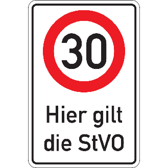 Kombischild 30km/h - Hier gilt die StVO, Aluminium RA0, reflektierend, 600x900mm, DIN 67520, nach StVO-Beschreibung lesen