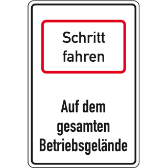 Hinweisschild Schritt fahren - Betriebsgelände, Aluminium RA0, reflektierend, 600x900mm, DIN 67520-Beschreibung lesen