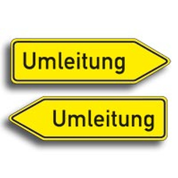 Verkehrszeichen Umleitungswegweiser doppelseitig, Nr.454-40, Aluminium RA0, reflektierend, 1250x350mm, DIN 67520 Verkehrszeichen Umleitungswegweiser doppelseitig, Nr.454-40, Aluminium RA0, reflektierend, 1250x350mm, DIN 67520-Beschreibung lesen