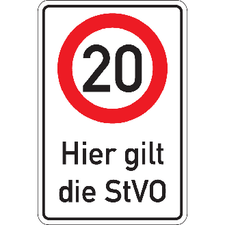 Kombischild 20km/h - Hier gilt die StVO, Aluminium RA0, reflektierend, 600x900mm, DIN 67520, nach StVO-Beschreibung lesen