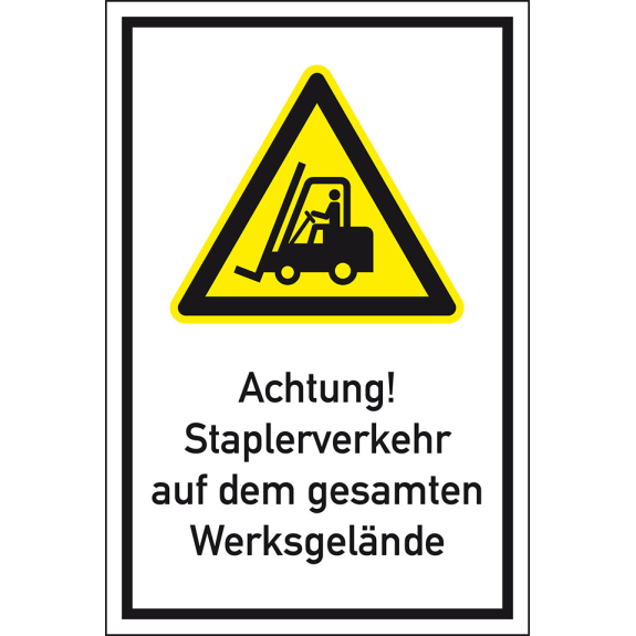 Warn-Kombischild Staplerverkehr auf dem Werksgelände, Aluminium, 400x600mm, DIN EN ISO 7010 W014 Warn-Kombischild Staplerverkehr auf dem Werksgelände, Aluminium, 400x600mm, DIN EN ISO 7010 W014-Beschreibung lesen