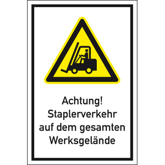 Warn-Kombischild Staplerverkehr auf dem Werksgelände, Aluminium, 400x600mm, DIN EN ISO 7010 W014-Beschreibung lesen