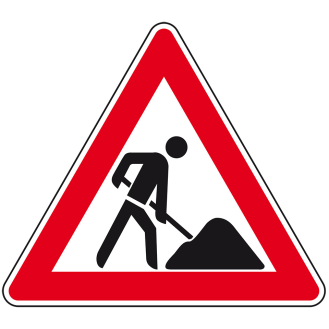 Verkehrszeichen Baustelle, Nr.123, Aluminium RA1, reflektierend, SL 900mm, DIN 67520, nach StVO-Beschreibung lesen