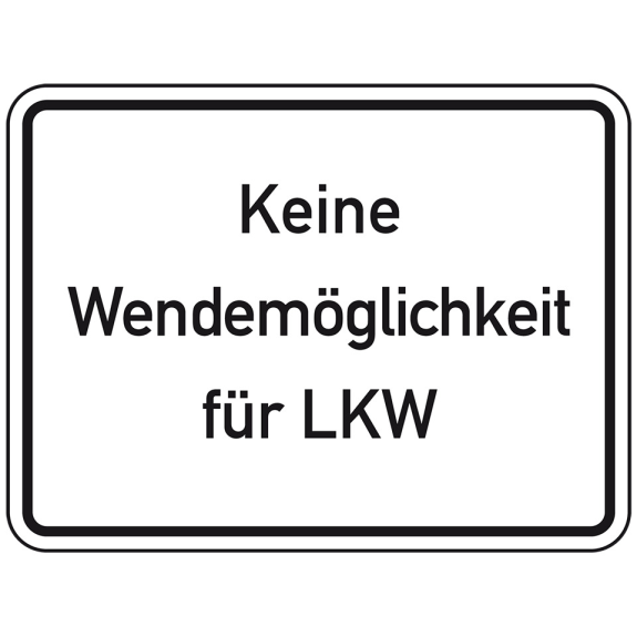 Hinweisschild Keine Wendemöglichkeit für LKW, Aluminium RA0, reflektierend, 600x450mm, DIN 67520-Beschreibung lesen