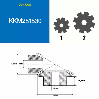 KKM251530  15/30 Zähne  Modul: 2,5  Teilungsdurchmesser: 37,5 mm  Außendurchmesser: 44 mm  Zahnbreite: 15 mm-Beschreibung lesen