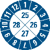 Prüfplakette, Jahresbereich 25-28, blau/weiß, Folie, selbstkl., Ø 20mm, 10/Bogen