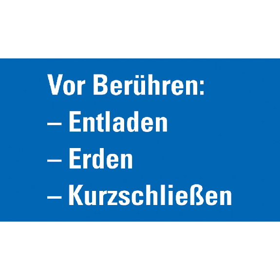 Gebotsschild Vor Berühren: Entladen Erden, praxisbewährt, Folie, 120x200mm-Beschreibung lesen