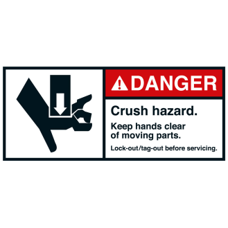 ANSI-Aufkleber DANGER Crush hazard,Hand/von oben,UL anerk.,Folie,70x160mm,2/BOG-Beschreibung lesen
