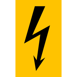 Warnschild Blitzpfeil,praxisbewährt,schwarz,Folie,selbstkl.,37x74mm,500/Rolle-Beschreibung lesen