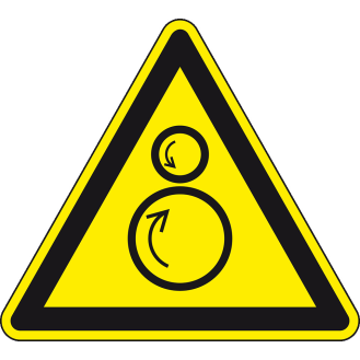 Warnschild Warnung vor gegenläufigen Rollen, ASR/ISO, Aluminium, SL 200mm-Beschreibung lesen