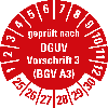 Prüfplakette gepr.n.DGUV Vor.3 (BGV A3),25-30,rot,Folie,selbst.,Ø 30mm,10/Bogen