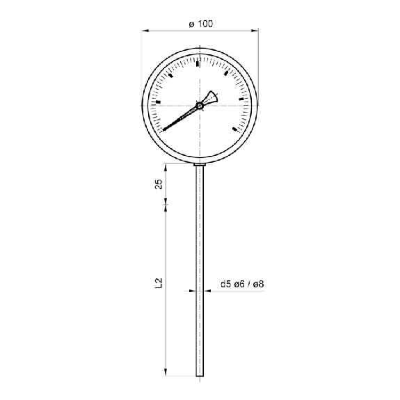 Thermomètre Ø100mm, 0 ... 160 °C, Tige 160mm en bas, inox, IP67 - TBI100-211.164.13T Thermomètre Ø100mm, 0 ... 160 °C, Tige 160mm en bas, inox, IP67 - TBI100-211.164.13T-Lire la description