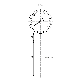 Thermomètre Ø100mm, 0 ... 160 °C, Tige 160mm en bas, inox, IP67 - TBI100-211.164.13T-Lire la description
