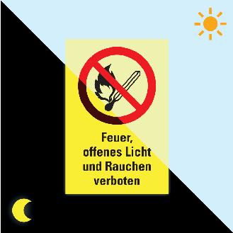 PERMALIGHT power langnachleuchtend Verbots-Kombi.Feuer, offenes Licht.., ISO, Kunststoff, 300x400mm-Beschreibung lesen