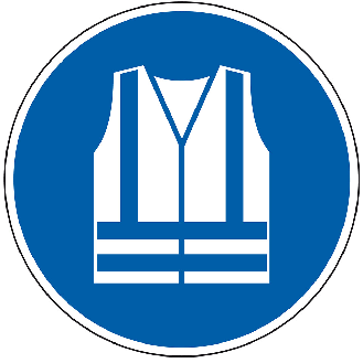Gebotsschild Warnweste benutzen, Folie, selbstklebend, Ø 100mm, ASR A1.3, DIN EN ISO 7010 M015-Beschreibung lesen