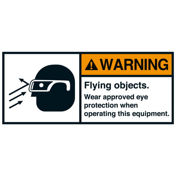 ANSI-Aufkleber WARNING Flying objects.Wear...,UL anerk.,Folie,70x160mm,2/Bogen-Beschreibung lesen