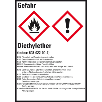 GHS-Etikett Diethylether, GefStoffV/GHS/CLP, Folie, 74x52mm, 10/Bogen-Beschreibung lesen