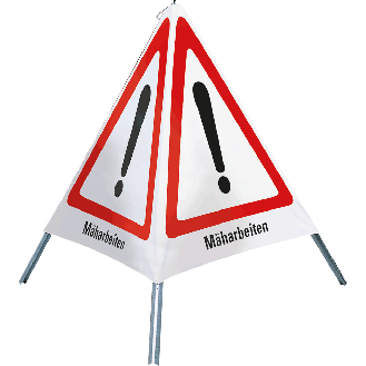 Faltsignal Mäharbeiten, 3-seitig, rot/weiß, SL 600mm-Beschreibung lesen