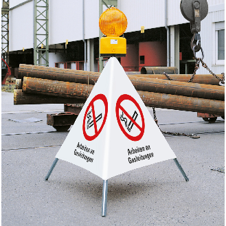 Faltsignal Arbeiten an Gasleitungen, 3-seitig, rot/weiß, SL 600mm-Beschreibung lesen