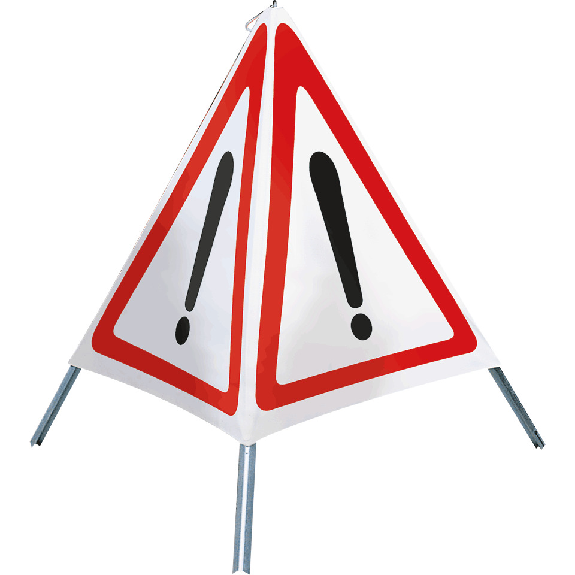 Faltsignal !, Zusatzabsicherung f. Gefahrenstellen, 3-seitig, rot/weiß, SL 600mm Faltsignal !, Zusatzabsicherung f. Gefahrenstellen, 3-seitig, rot/weiß, SL 600mm-Beschreibung lesen