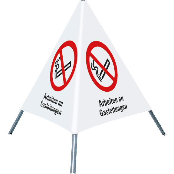 Signal de sécurité pliable pour travaux sur conduites de gaz, 3 côtés, rouge/blanc, SL 900 mm-Lire la description
