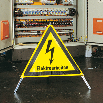 Faltsignal Elektroarbeiten, 3-seitig, gelb/schwarz, SL 600mm-Beschreibung lesen