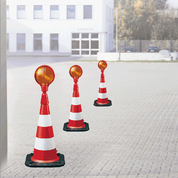 Leitkegel mit Blitzlampe, rot/weiß, Kunststoff, Typ 2 Folie, 750mm, 9,4kg-Beschreibung lesen