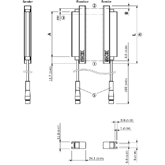 Rideau d'automatisation H=0500mm Rés=50mm P=4,9m PNP/NPN IO-Link - SLG50S-050SAR11A00-Lire la description