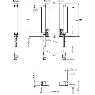 Rideau d'automatisation H=0500mm Rés=50mm P=4,9m PNP/NPN IO-Link - SLG50S-050SAR11A00-Lire la description