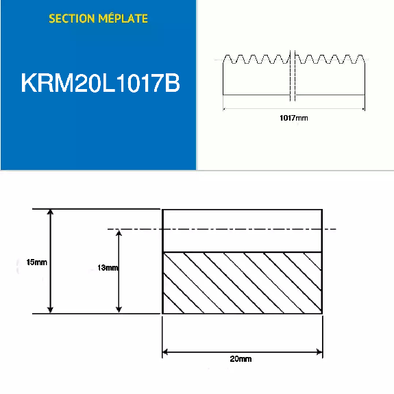 Crémaillères Section méplate 1017mm Module : 2 Crémaillères Section méplate 1017mm Module : 2-Lire la description