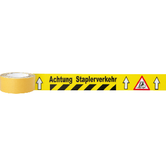 Bodenmarkierungsband Achtung Staplerverkehr, PVC, 50mm, 5m/Rolle-Beschreibung lesen