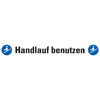 Treppenmarkierung Handlauf benutzen, mit 2 Piktogrammen,, Bodenmarkierungsfolie, 120x1000mm/M012-Beschreibung lesen