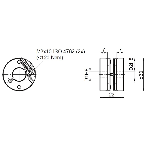 Accouplement flexible (D1=6 / D2=16), version isolée - Z 121.C05 Accouplement flexible (D1=6 / D2=16), version isolée - Z 121.C05-Lire la description